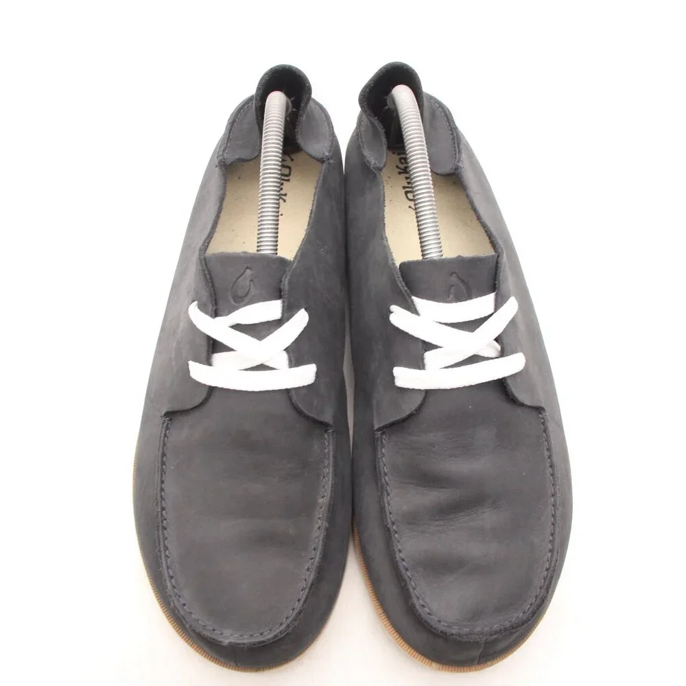 OLUKAI Holokai Men's Size 10.5 Leather Lace Up Comfort Boat Shoes Dark Navy